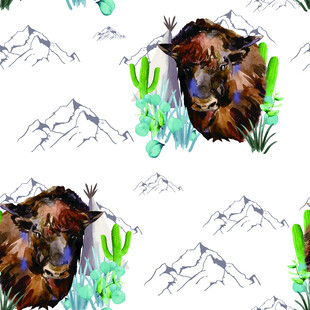 野牛仙人掌山水图案背景