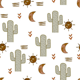 仙人掌日月图案无缝背景