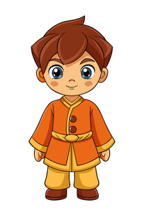 穿橙色服饰的卡通小男孩