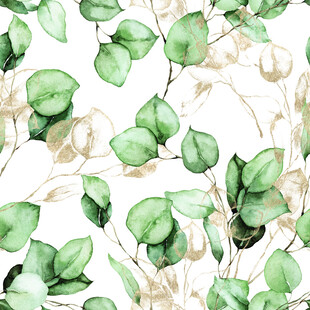 清新绿叶水彩图案背景