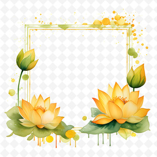 水彩绘黄色荷花装饰图案
