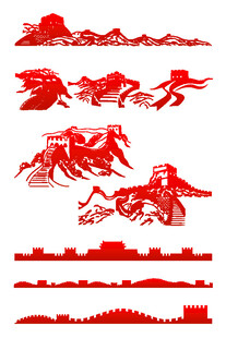 红色山水剪纸图案集合