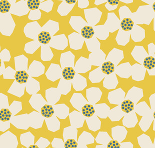 黄色底白花简约花卉图案
