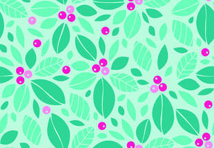 清新绿叶配粉色小花图案