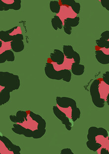 绿色底粉色豹纹图案背景