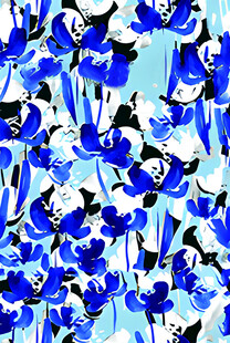 蓝调抽象水彩花卉图案