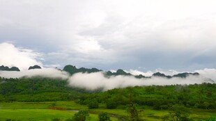 山间绿野云雾缭绕美景