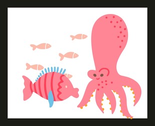 海底萌趣章鱼与小鱼