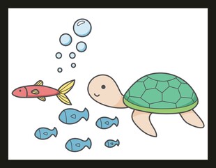 海龟与群鱼的海底画面