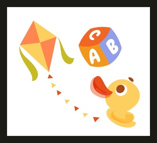 卡通小鸭与风筝玩具画面