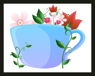 蓝色杯中的花卉插画