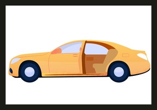 黄色轿车侧视图