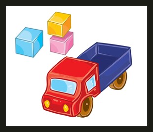 红色卡车与彩色积木玩具