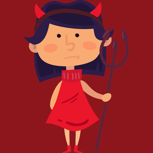 小恶魔女孩手持三叉戟