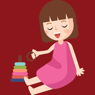 小女孩玩彩色叠叠乐玩具