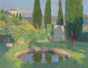 静谧花园中的圆形水池