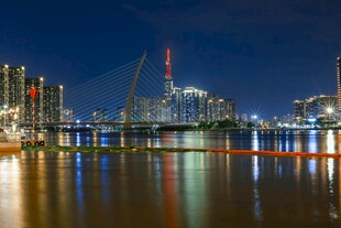 城市河畔夜景璀璨风光