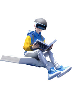 男孩戴VR眼镜专注看书