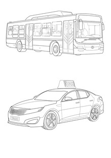 公交与出租车手绘线条画