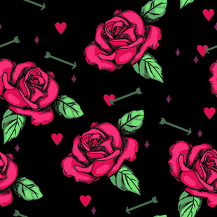 黑色背景上的玫瑰爱心图案