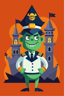 万圣节小怪物站在城堡前