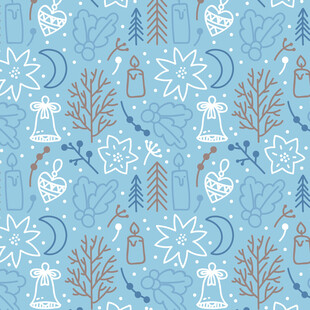 蓝色圣诞主题无缝图案