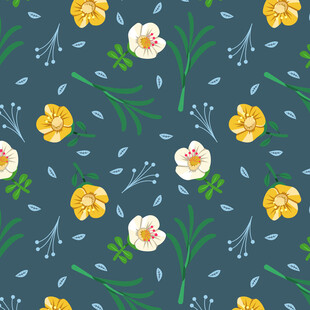 蓝底花卉图案背景设计