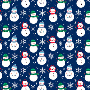 雪人雪花图案的蓝色背景