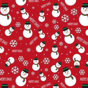 圣诞雪人雪花红色背景图案