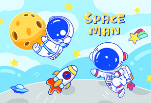 太空探险的可爱宇航员