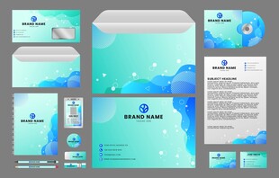 蓝绿色系办公文具设计套装