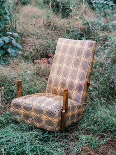 复古花纹扶手椅置于草地