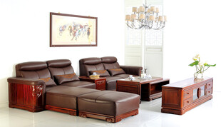 中式真皮沙发组合家具
