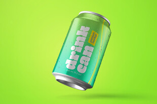 绿色罐装饮料悬浮展示