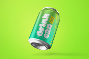 绿色罐装饮料悬浮展示