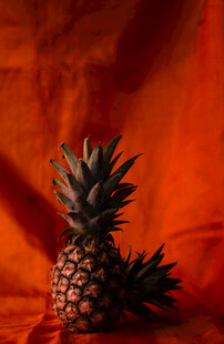 橙色背景上的新鲜菠萝