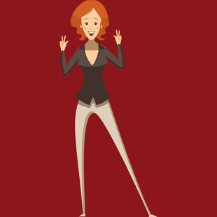 红衣女士比耶俏皮姿态