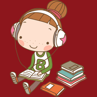 戴耳机看书的可爱女孩