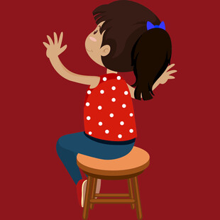 小女孩坐凳上欢快舞动