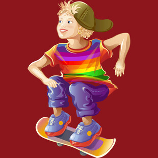 彩色着装男孩玩滑板瞬间