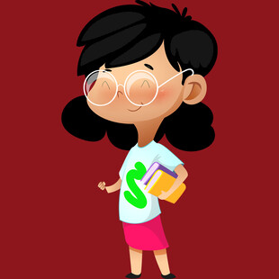 戴眼镜的卡通女孩手持书本