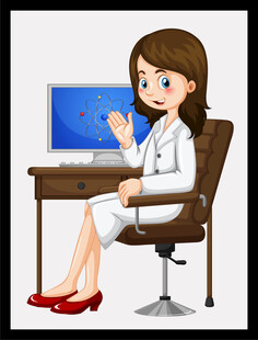 白衣女士坐于电脑前