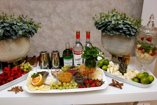 精致美食摆盘与绿植搭配