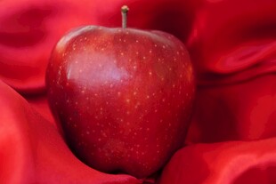红绸上的鲜红苹果