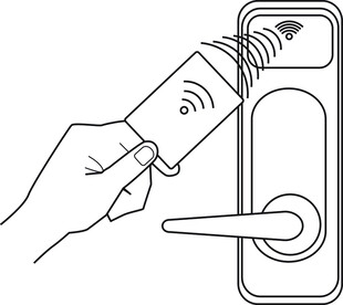 手持卡片靠近智能门锁 矢量