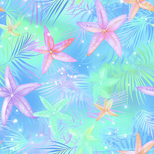 梦幻海星与热带植物图案