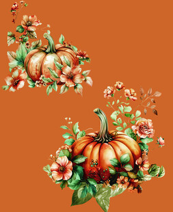 水彩风南瓜花卉装饰图案