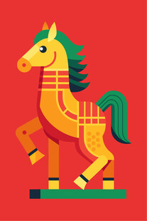 彩色卡通风格站立骏马