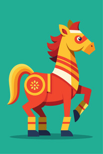 喜庆中国风卡通小马
