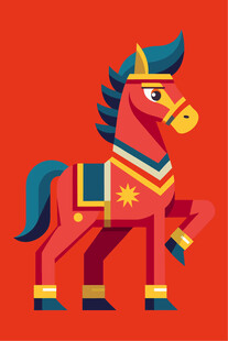 彩色卡通风格站立小马